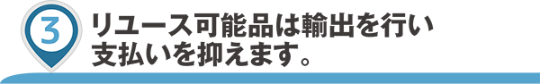 リユース可能品は輸出を行い支払い料金を抑えます。